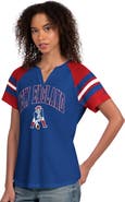 STARTER Women's Starter  Royal New England Patriots Game On Notch Neck Raglan T-Shirt