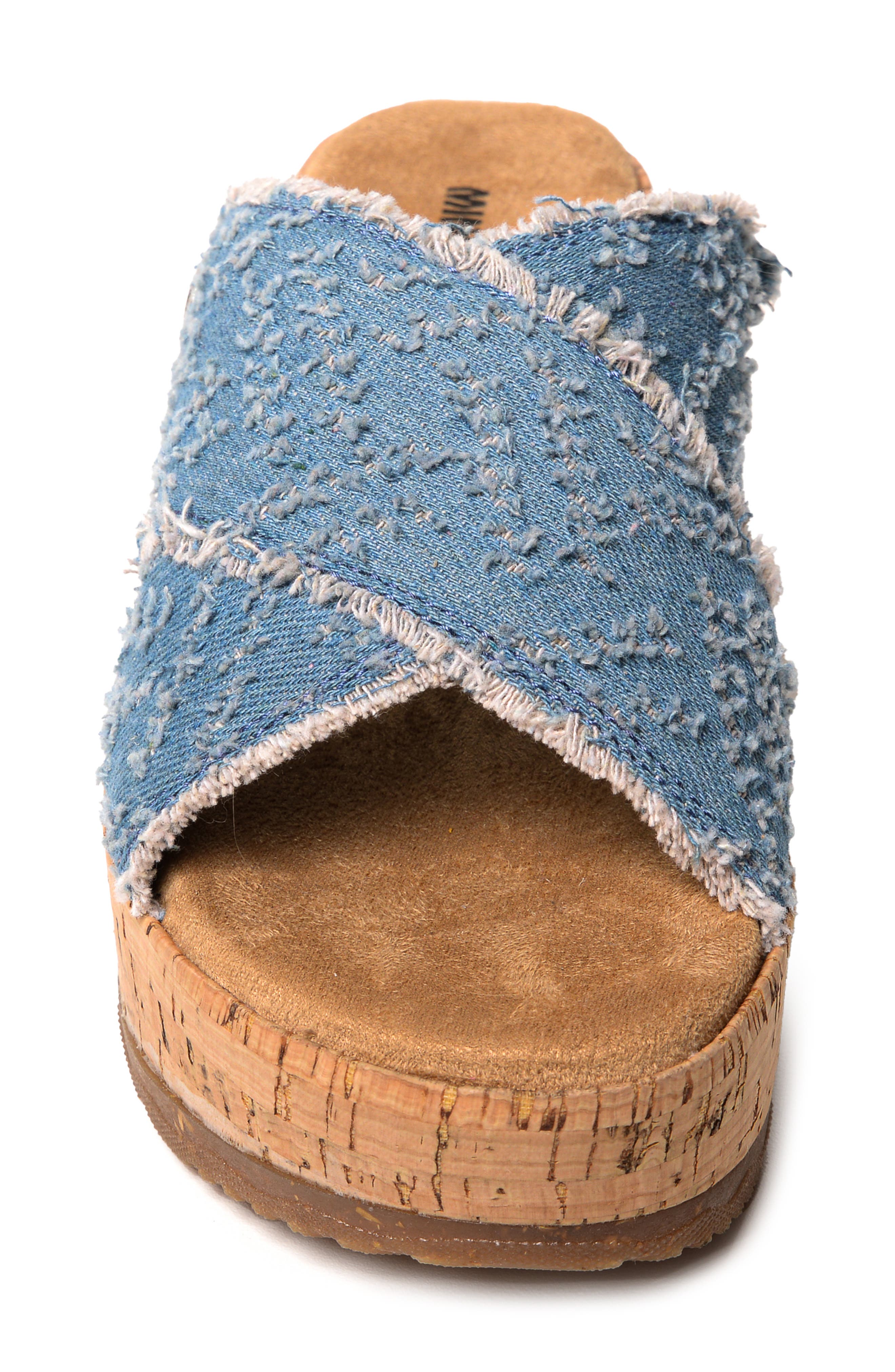 Minnetonka Posey Platform Wedge Slide Sandal, Alternate, color, Blue Distressed Denim