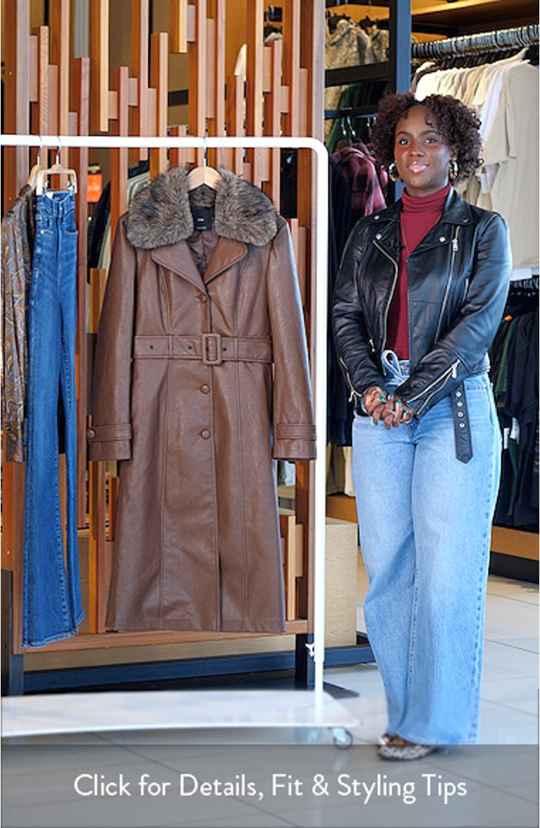 Fernanda Faux Leather Belted Coat with Removable Faux Fur Trim, sales video thumbnail