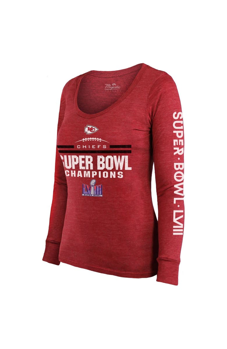 Majestic Threads Women's Majestic Threads  Red Kansas City Chiefs Super Bowl LVIII Champions Goal Line Stand Scoop Neck Tri-Blend Light Weight Long Sleeve T-Shirt, Alternate, color, 