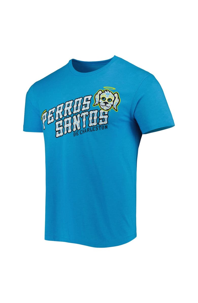 108 STITCHES Men's Turquoise Perros Santos de Charleston Copa de la Diversion Home Tri-Blend T-Shirt, Alternate, color, 