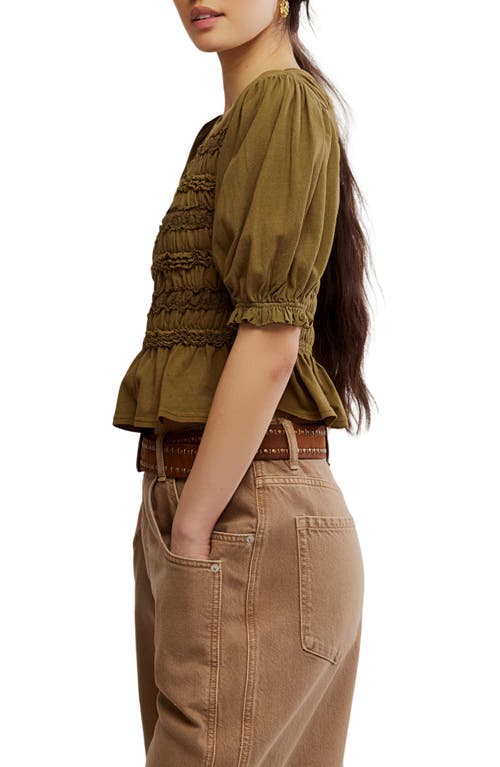 Free People Maxey Lace Trim Cotton Top In Green