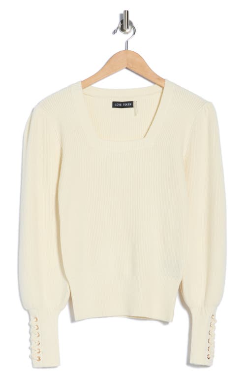 Love Token Whipstitch Sleeve Sweater In White