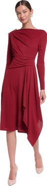HALSTON Long Sleeve Draped Jersey Dress with Hardware