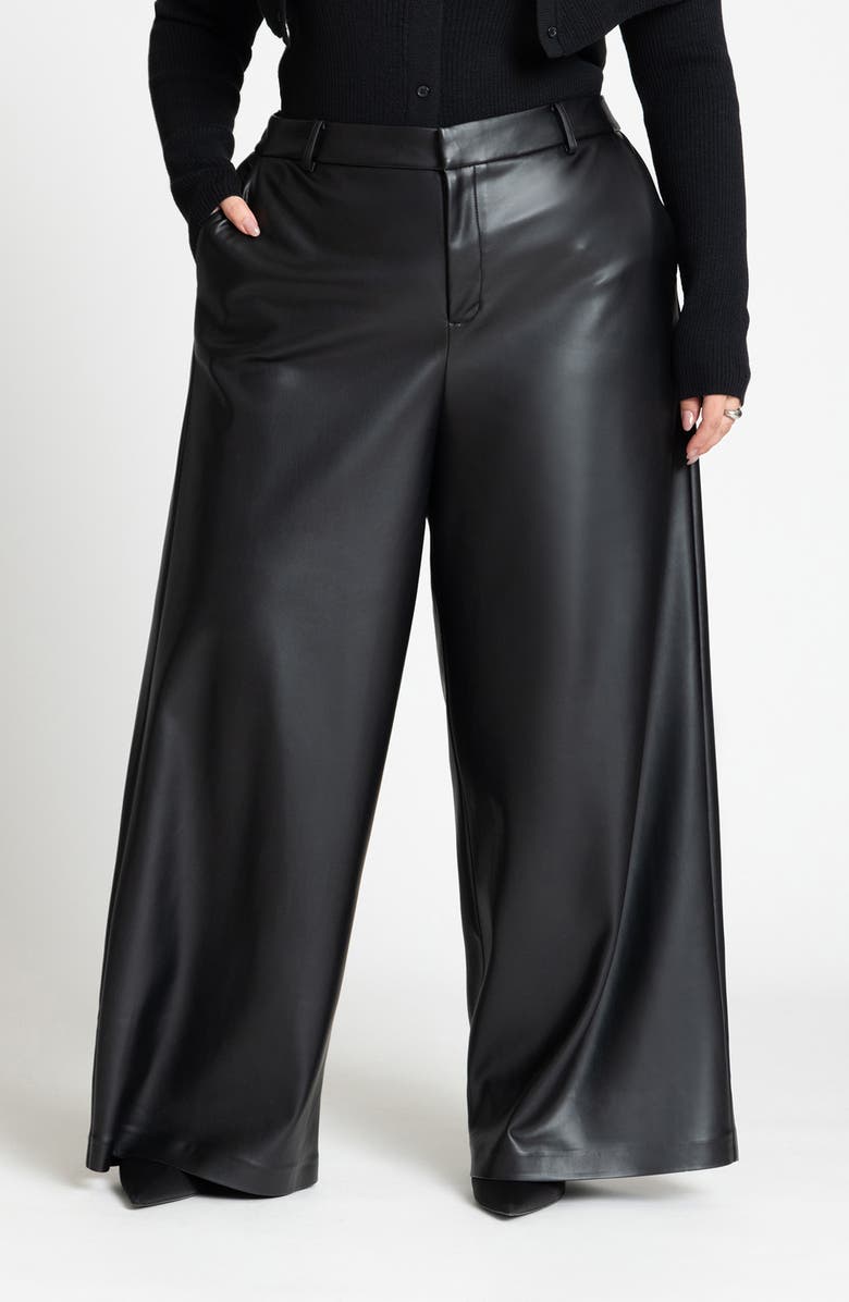 ELOQUII Wide Leg Faux Leather Pants, Main, color,