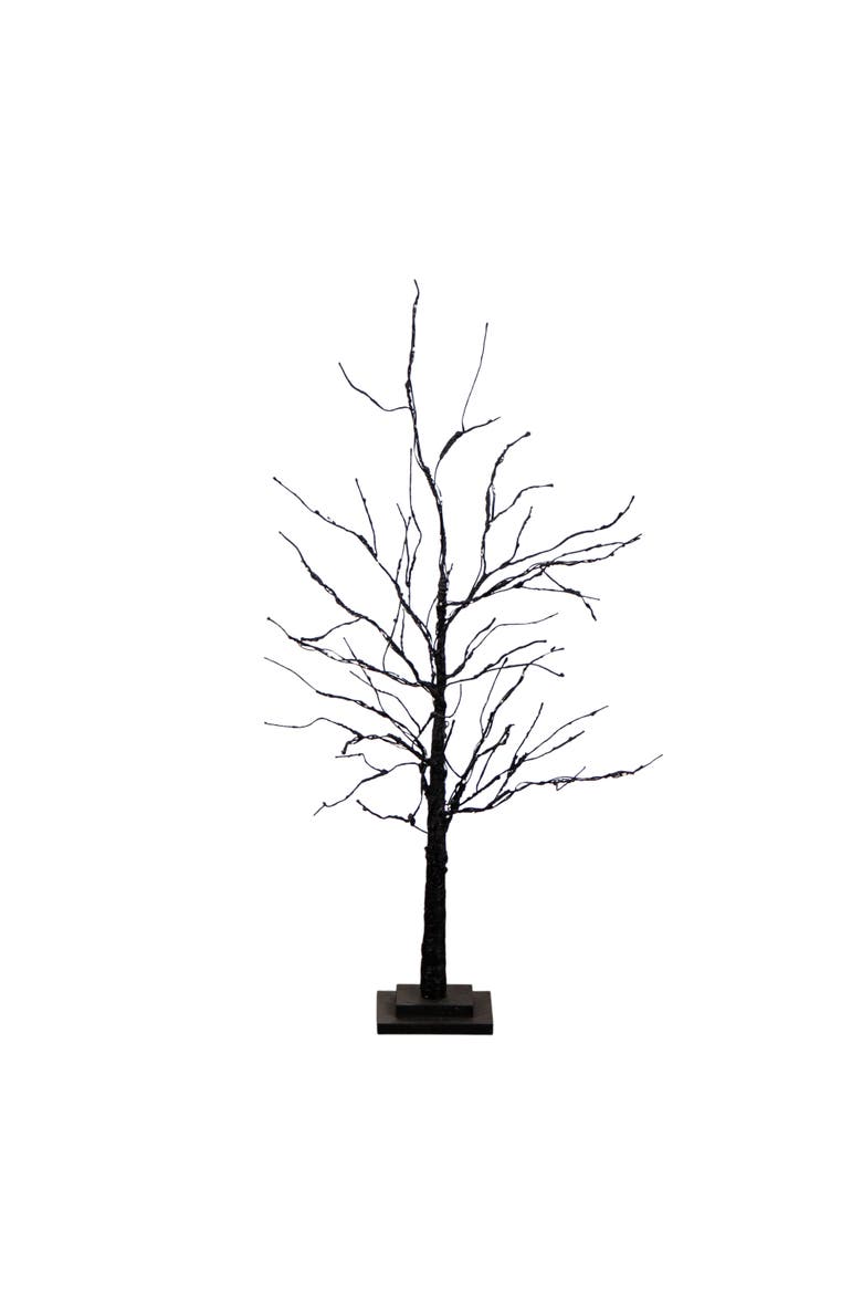 3-ft Pre-Lit Halloween Black Twig Artificial Tree with 80 Orange & Purple LED Lights, Main, color, Black