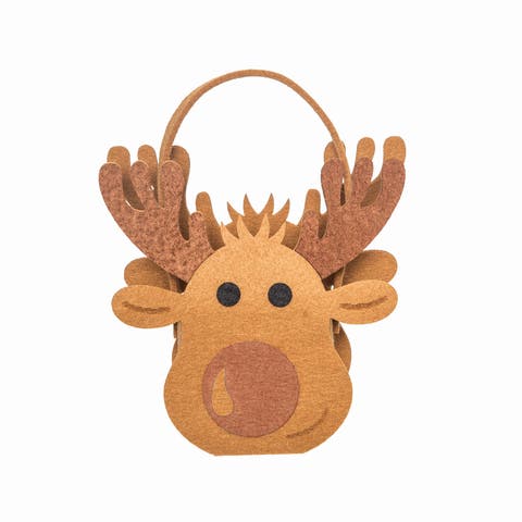 6.38" Reindeer Cute Felt Christmas Candy Bag Holder Basket Container
