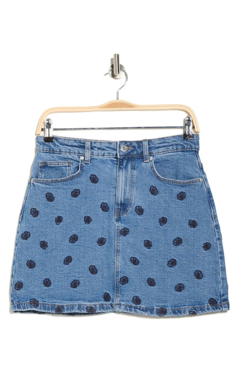 VERO MODA Solveig Embroidered Denim Miniskirt, Alternate, color, Medium Blue Denim