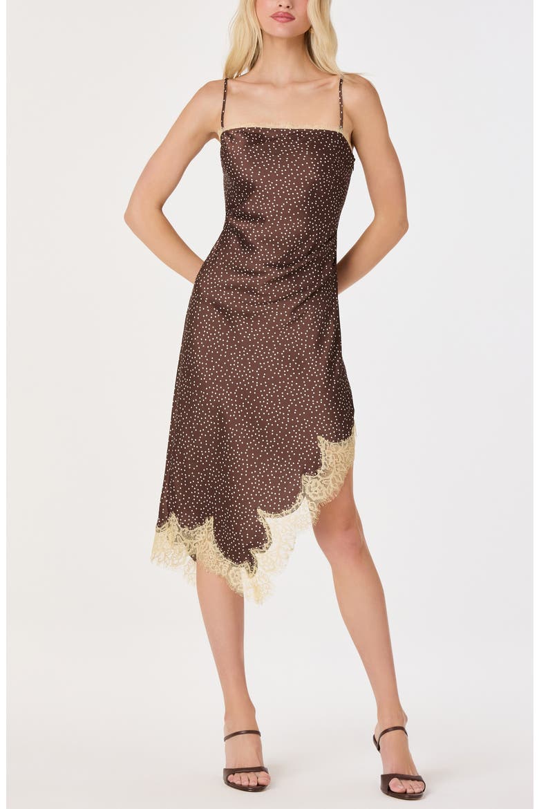 Kiersten Polka Dot Lace Trim Slipdress, Main, color, BROWN POLKADOT