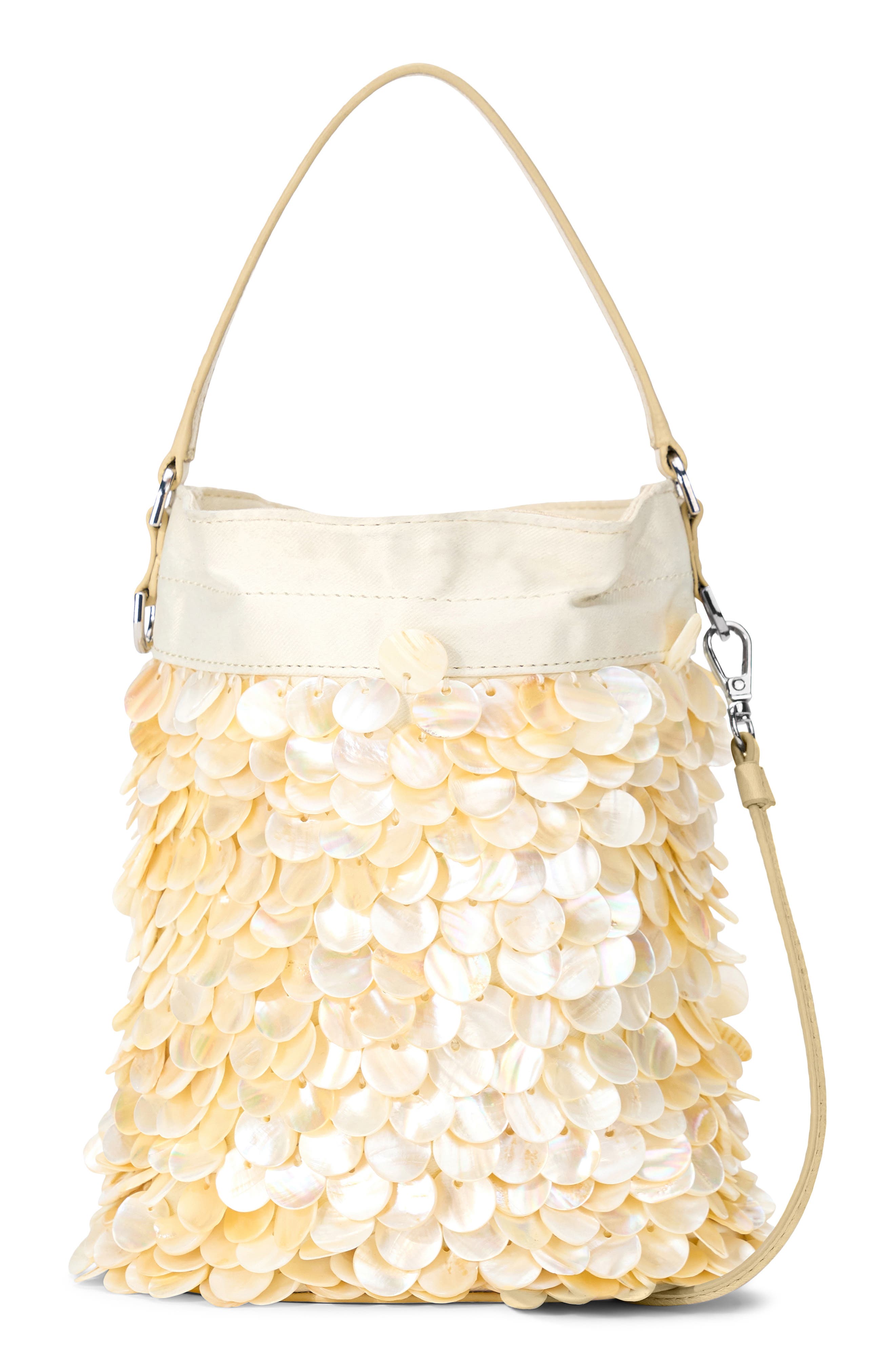 STAUD Mini Lila Pearl Paillette Bucket Bag, Main, color, Cream