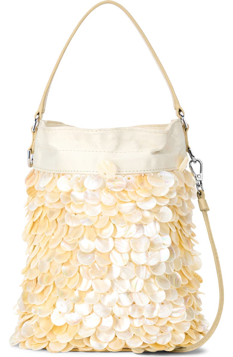 STAUD Mini Lila Pearl Paillette Bucket Bag, Main, color, Cream
