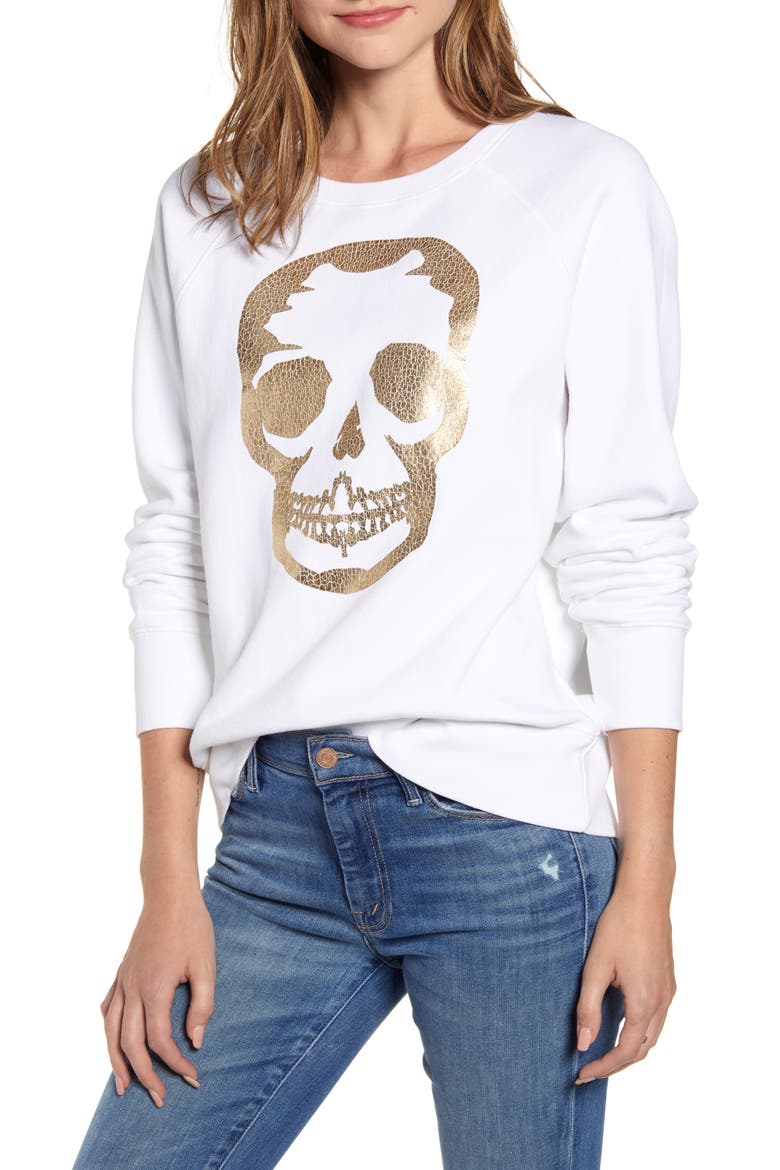 Metallic Skull Sweatshirt, Main, color, BLANC