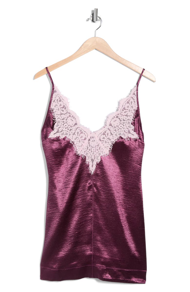 Free People Still the One Lace Trim Satin Minidress, Alternate, color, Purple