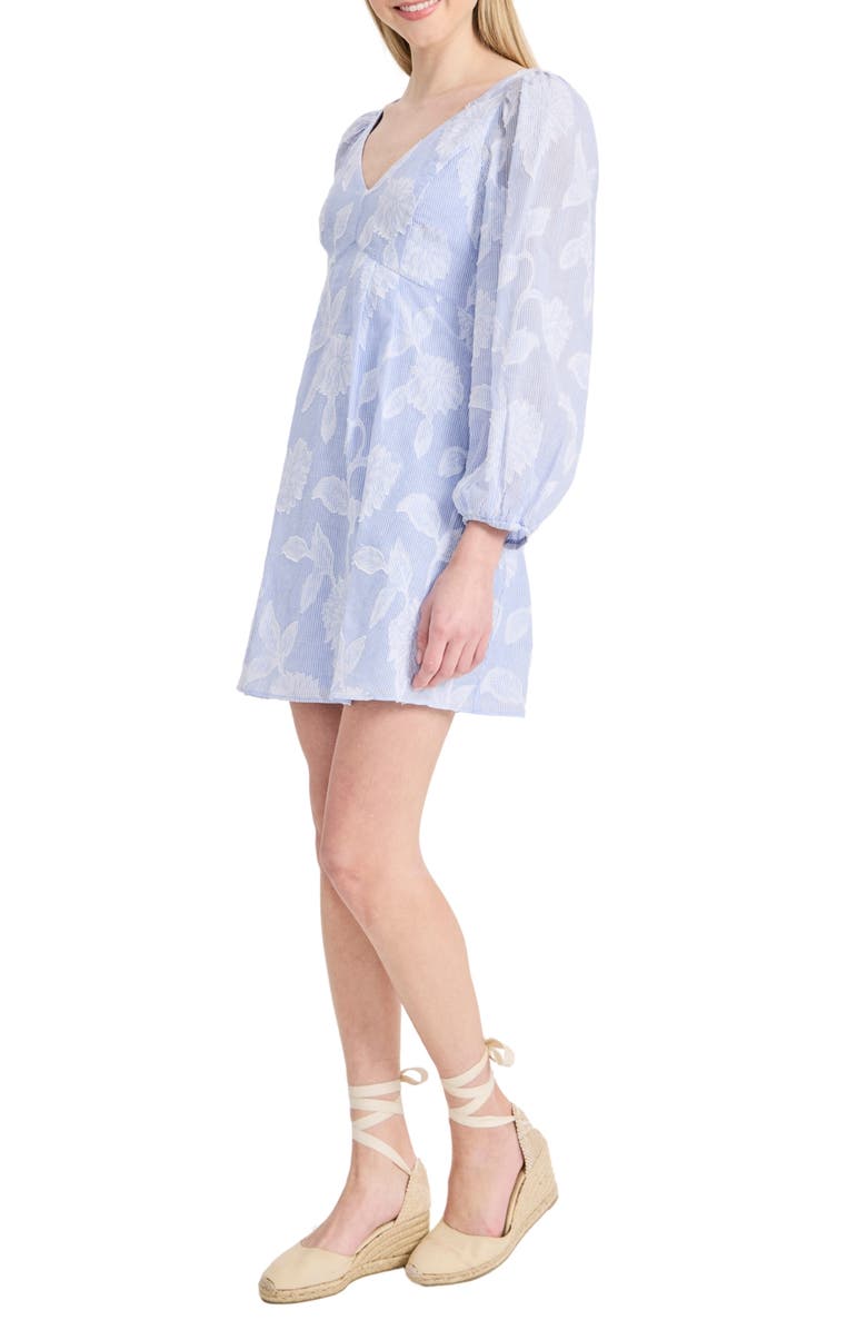 Donna Morgan Floral Long Sleeve Cotton Minidress, Alternate, color, Blue/ White