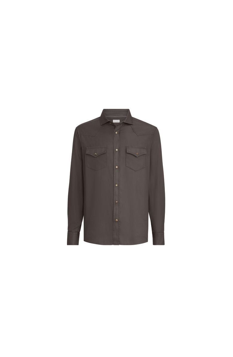 Brunello Cucinelli Garment-dyed chevron shirt, Alternate, color, Brown