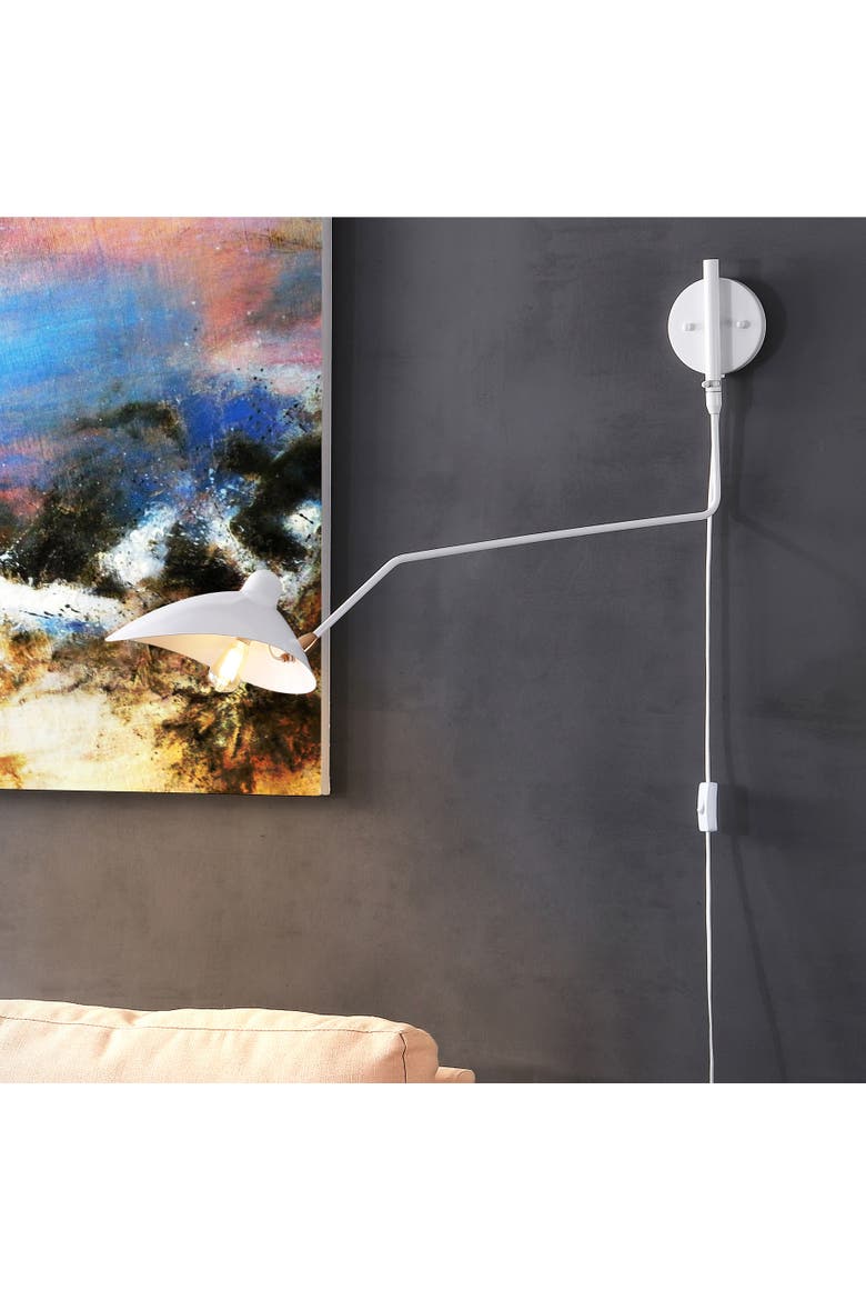 Frank 35" Iron Retro Swing LED Wall Sconce, Alternate, color, White/Brass Gold