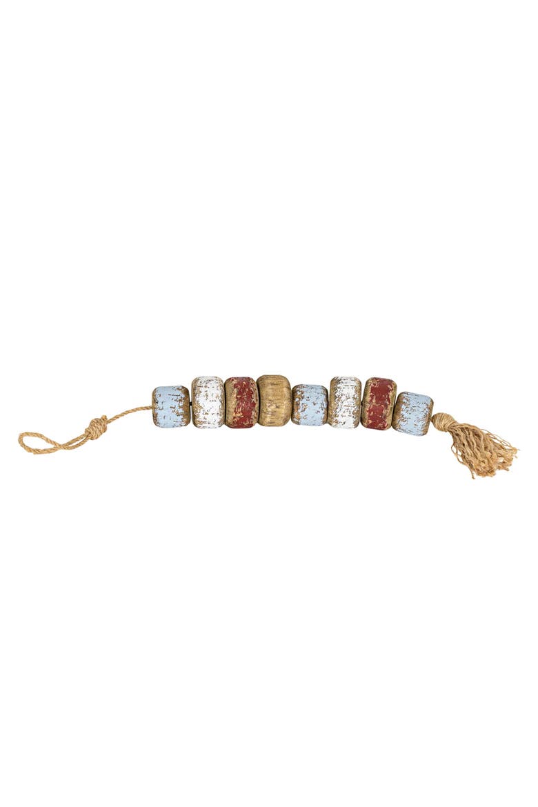 Irving Red White & Blue Beaded Wood & Jute Distressed Tassel 20", Main, color, Brown