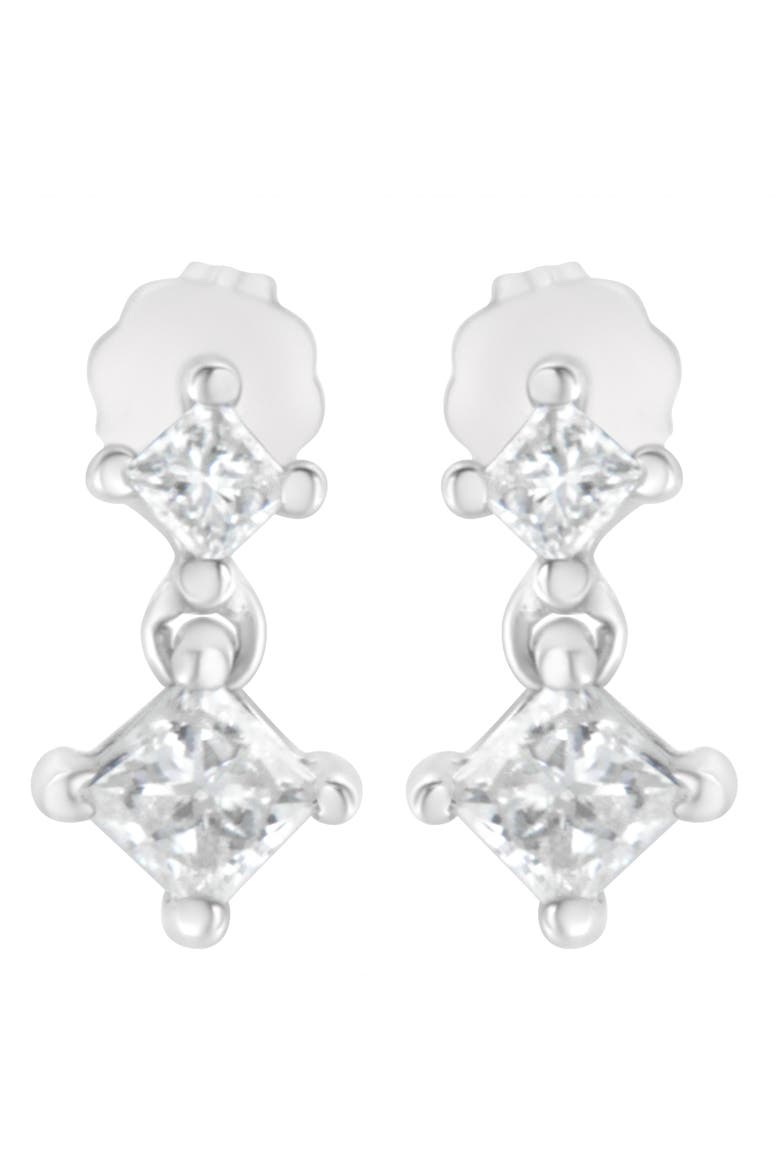 14K White Gold 3/4 cttw Double Diamond Stud Earrings, Alternate, color, White