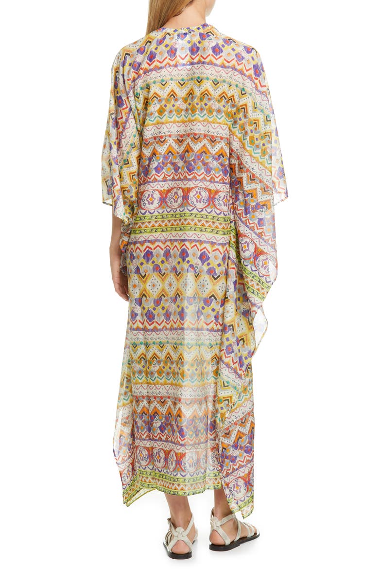Geo Print Cotton & Silk Caftan Dress, Alternate, color, BEIGE