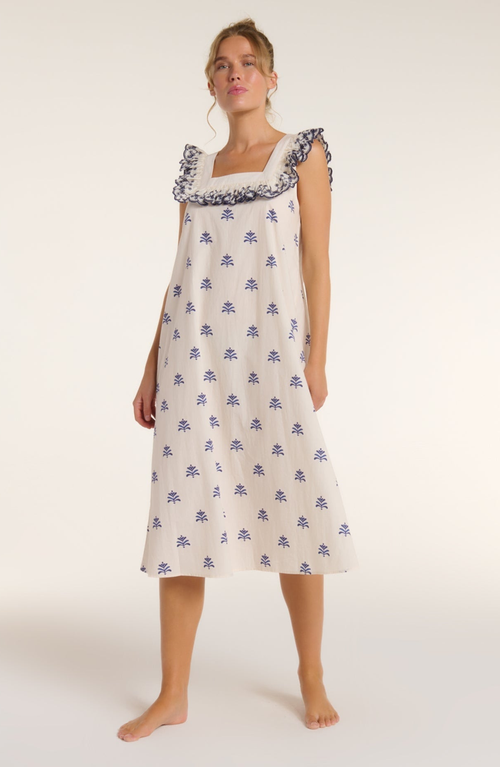 Hermoza Martha Embroidered Smocked Midi Dress In White