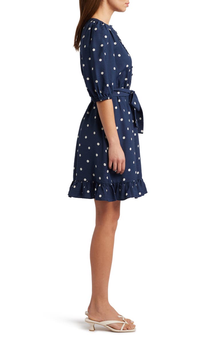 Caslon<sup>®</sup> Pintuck Tie Waist Dress, Alternate, color, Navy- Ivory Disorderly Dot