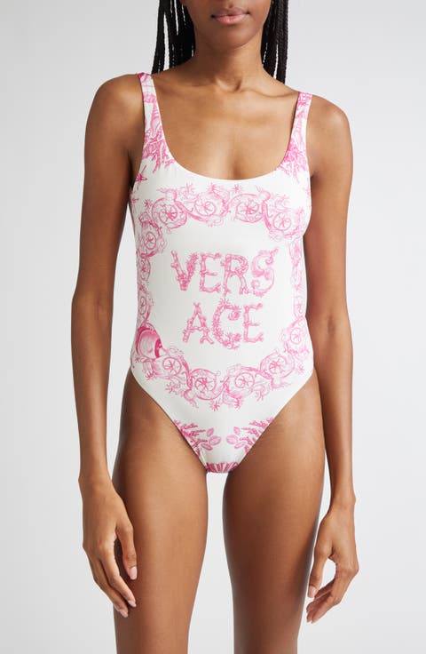 【関税送料込】VERSACE  White One-Piece Swimsuit With Ch One-piece swimsuit Versace White size 1 0-5 in Cotton