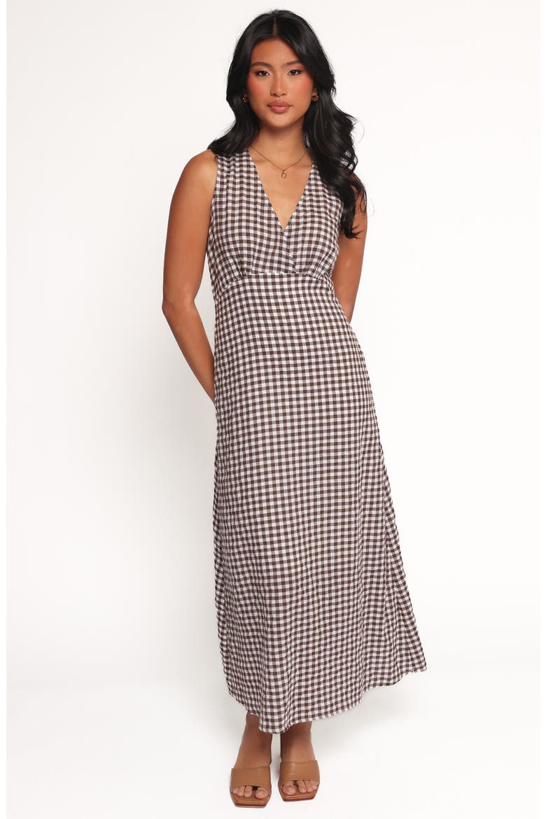 Queenie Check Sleeveless Midi Dress, Alternate, color, BROWN GINGHAM