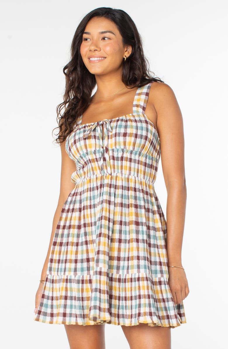 Roxy Paradise Breeze Plaid Babydoll Dress, Alternate, color, Fudgesickl
