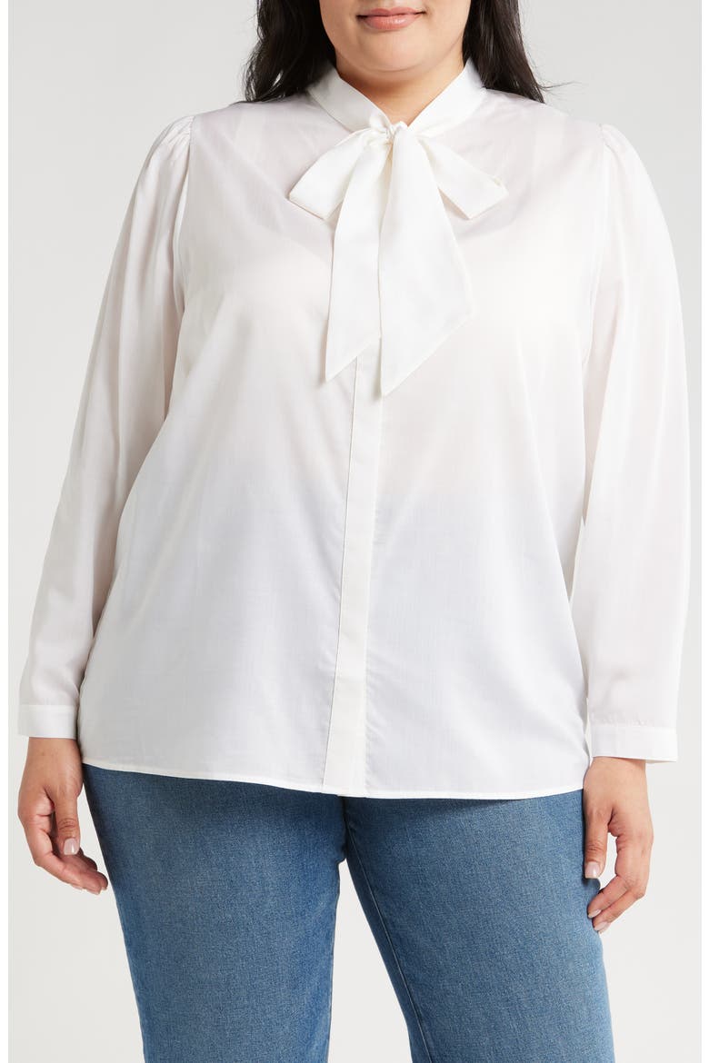 Aveline Tie Neck Button-Up Shirt, Main, color, IVORY