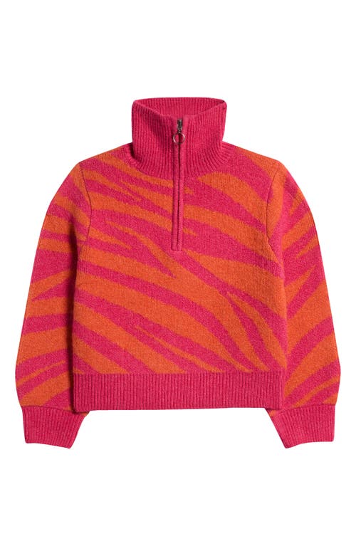 Shop Freshman Kids' Zebra Stripe Quarter Zip Sweater In Pink Combo