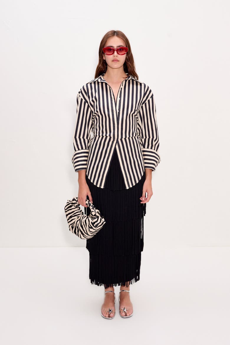Loch Poplin Tie Back Button Up Shirt, Alternate, color, Black/White Stripe