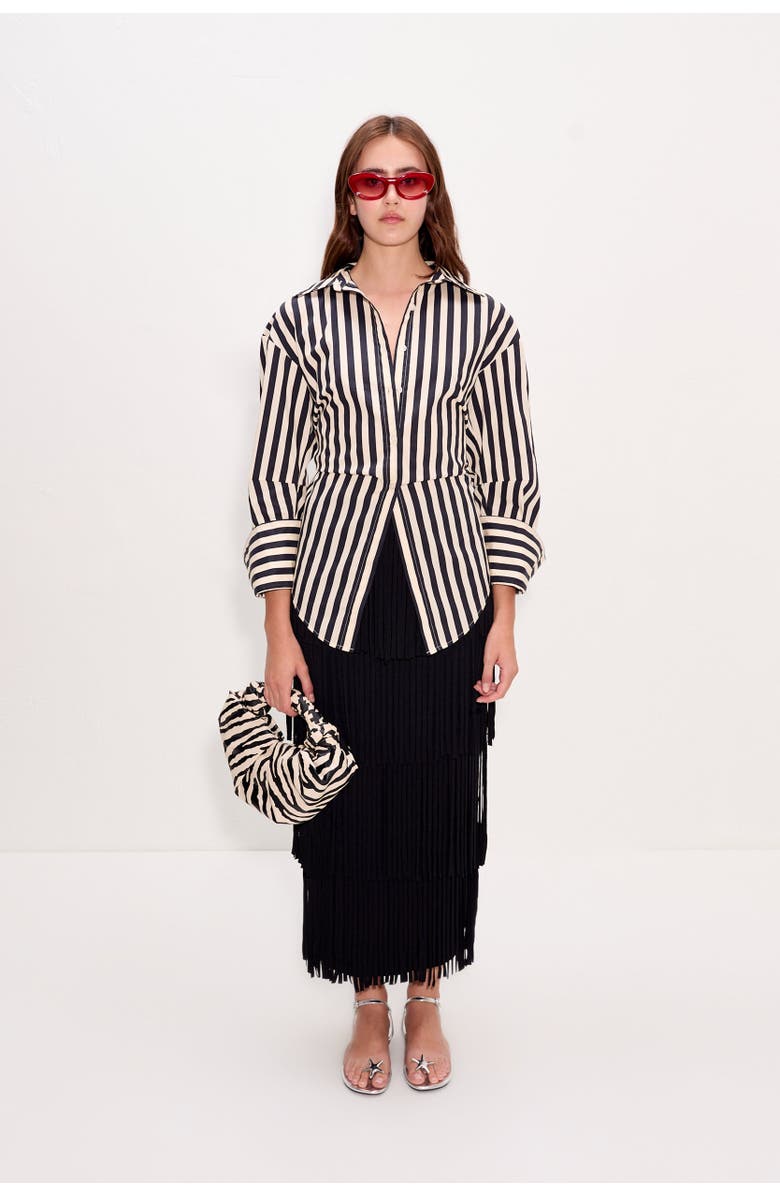 SIMONMILLER Loch Poplin Tie Back Button Up Shirt, Alternate, color, Black/White Stripe
