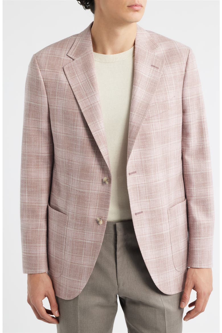 Hyperlight Soft Pink Plaid Wool & Silk Blend Sport Coat, Alternate, color, PINK