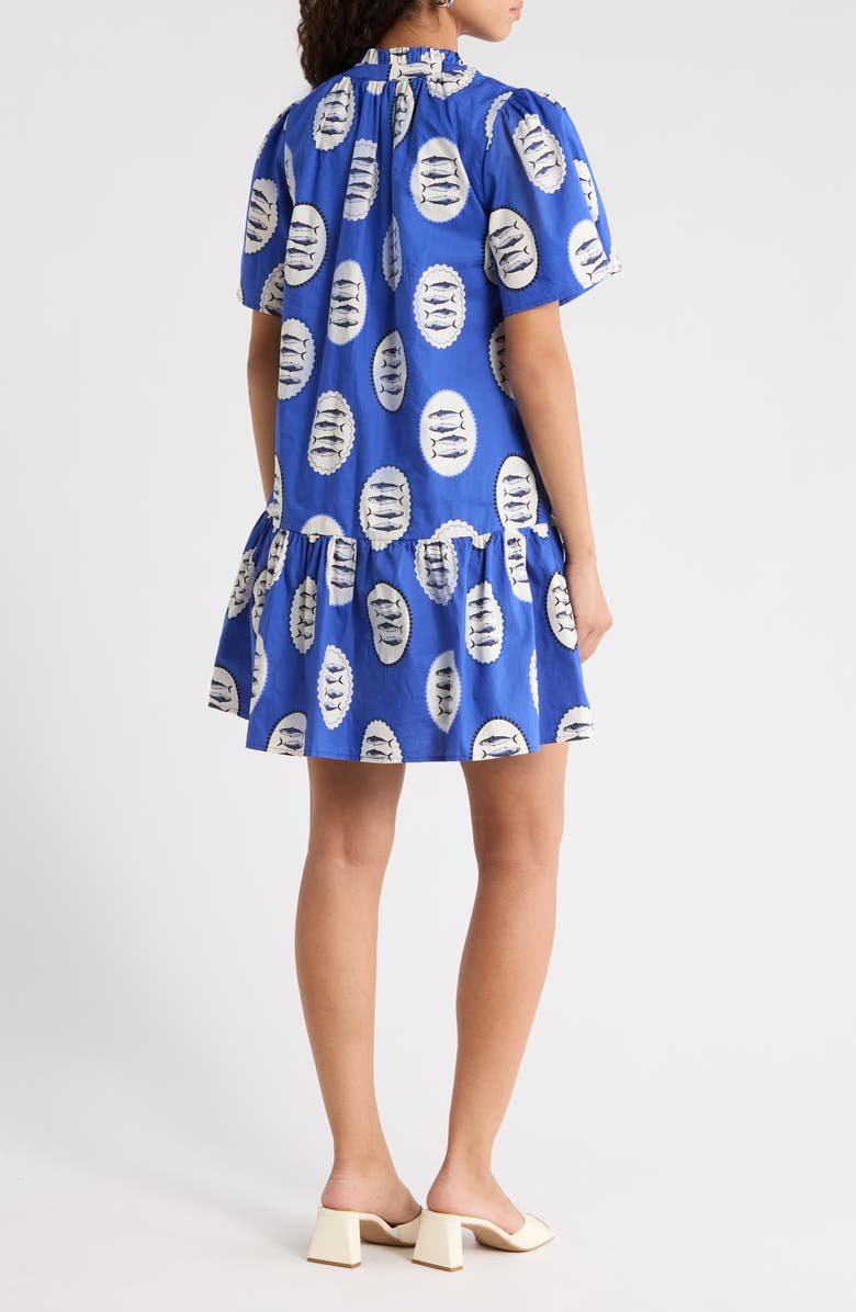 SUGARLIPS Sardine Sea Azari Cotton Shift Minidress, Alternate, color, Navy-Crm-Blk