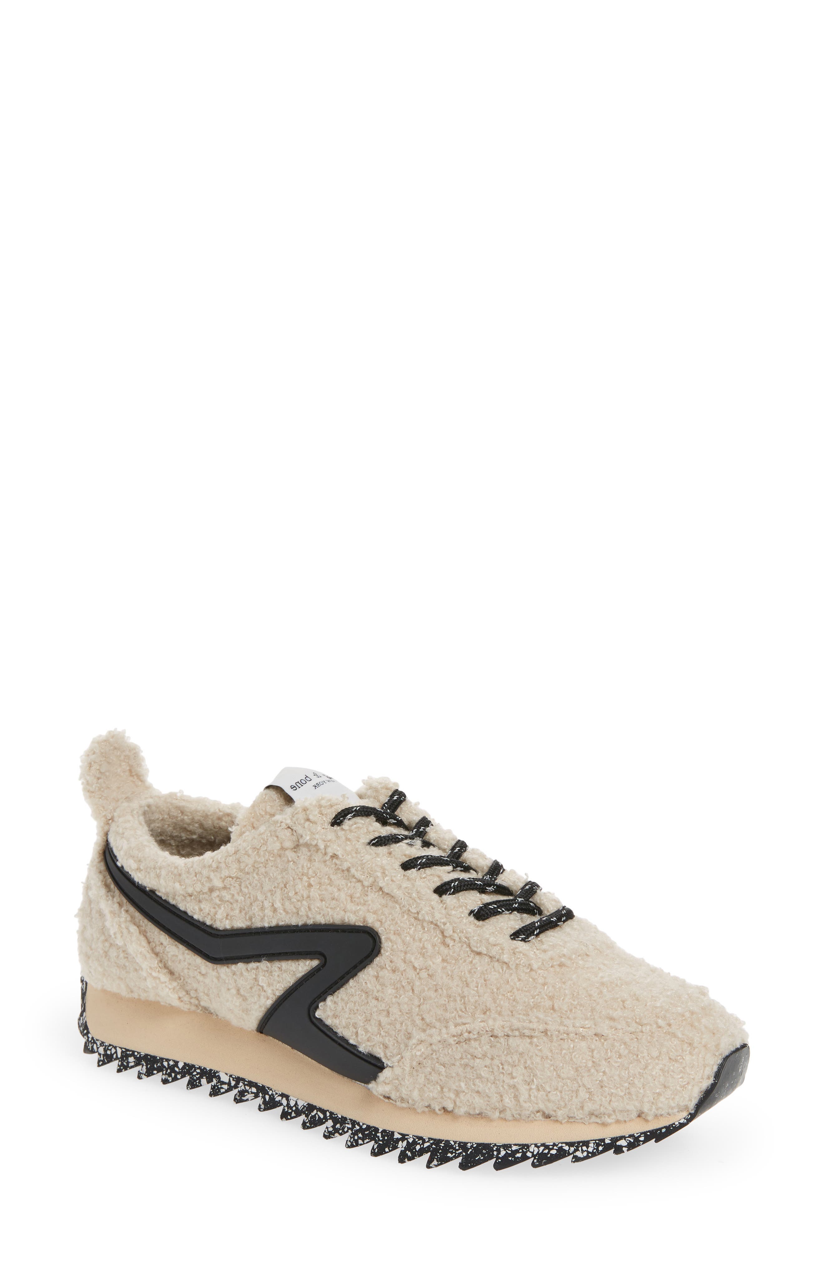 Retro Runner Faux Fur Sneaker, Main, color, BEIGE