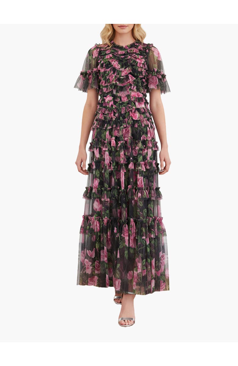 Needle & Thread Rose Vine Round Neck Gown, Main, color, Graphite