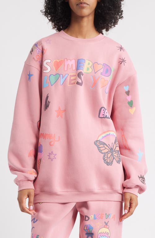The Mayfair Group X Iscreamcolour Somebody Loves You Fleece Graphic Sweatshirt In Pink
