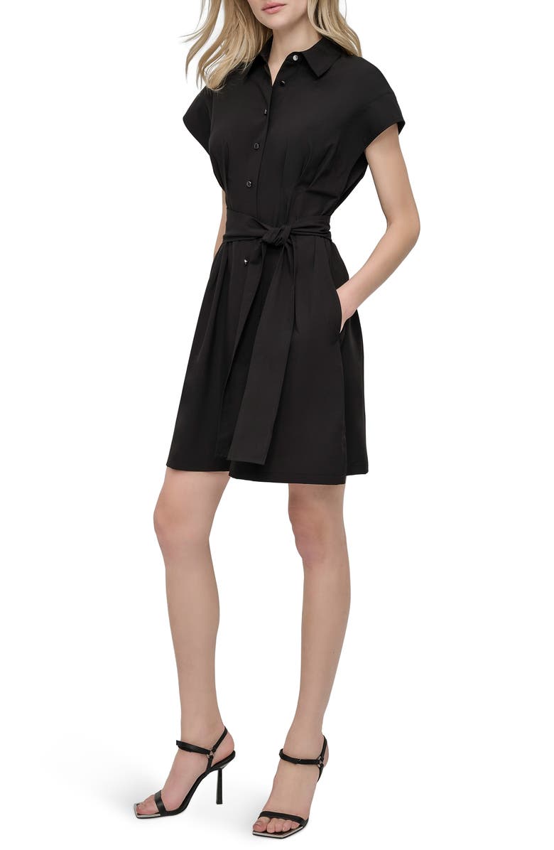 DKNY Tie Waist Shirtdress, Alternate, color, Black