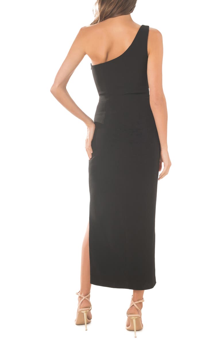 Dress the Population Magnolia One-Shoulder Asymmetric Body-Con Midi Dress, Alternate, color, Black