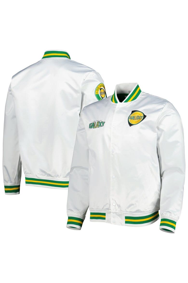Men's Mitchell & Ness  White LA Galaxy City Full-Snap Satin Jacket, Main, color, White