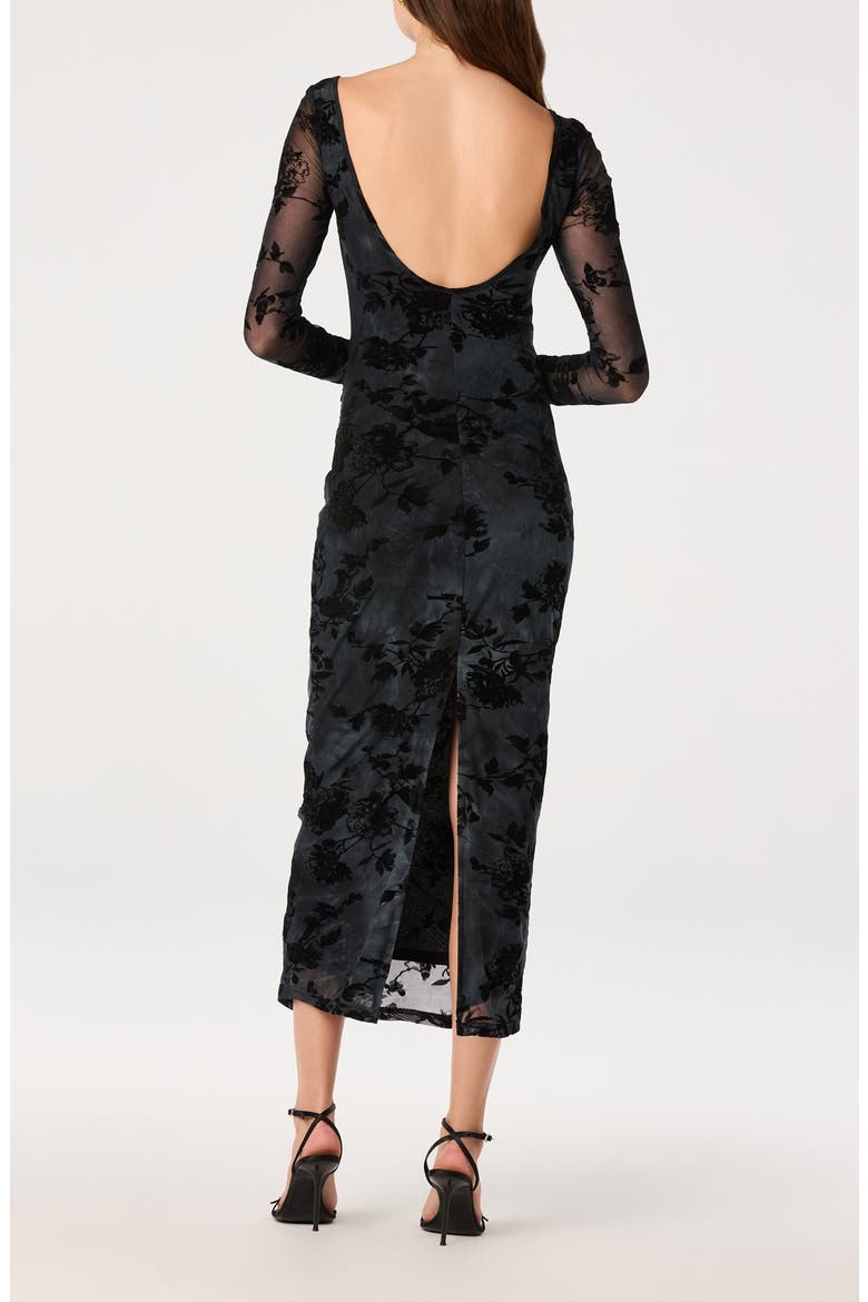 Syriah Floral Mesh Midi Dress, Alternate, color, BLACK BLUE FLORAL