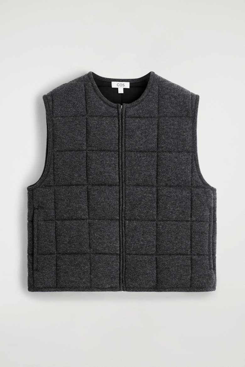 Padded Quilted Knit Merino Wool Vest, Alternate, color, CHARCOAL MÉLANGE