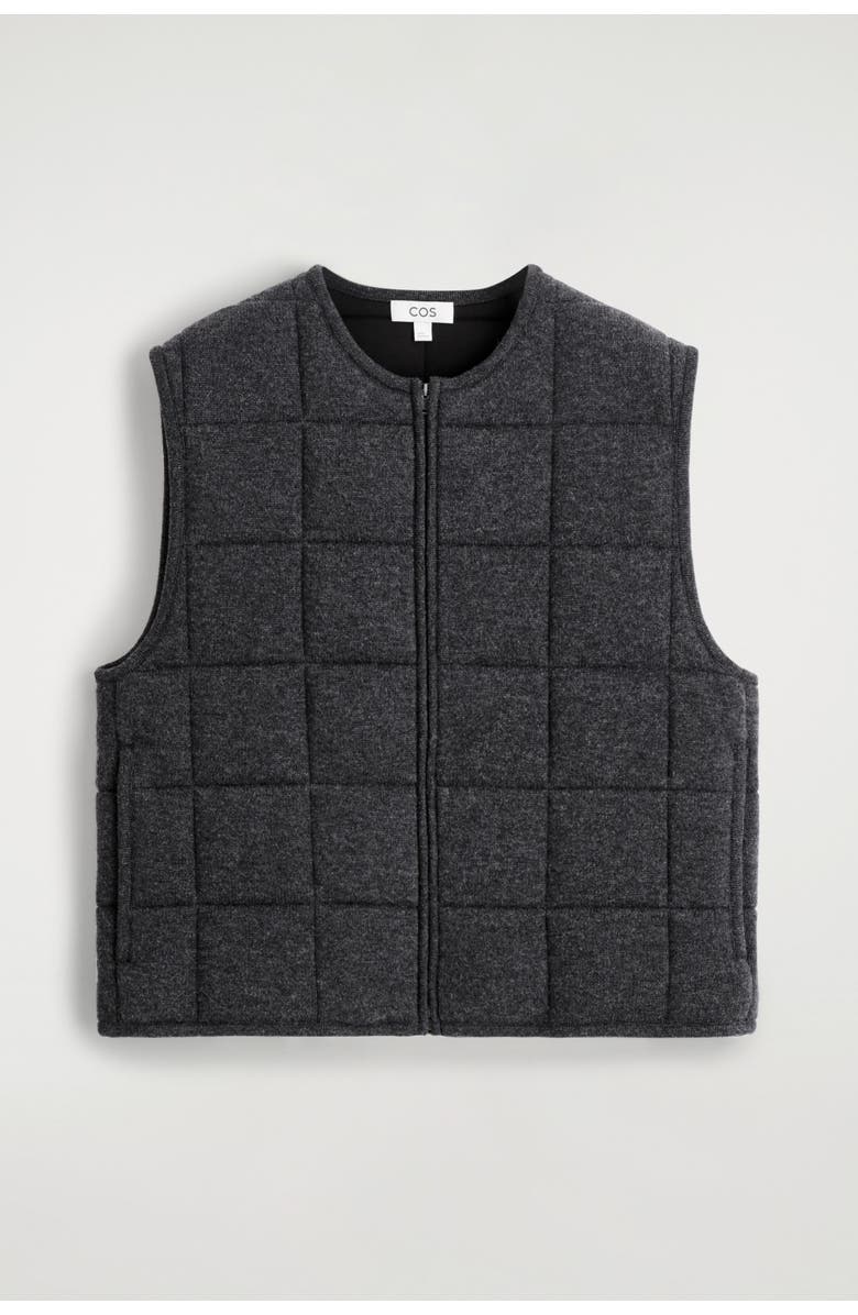 COS Padded Quilted Knit Merino Wool Vest, Alternate, color, Charcoal Mélange