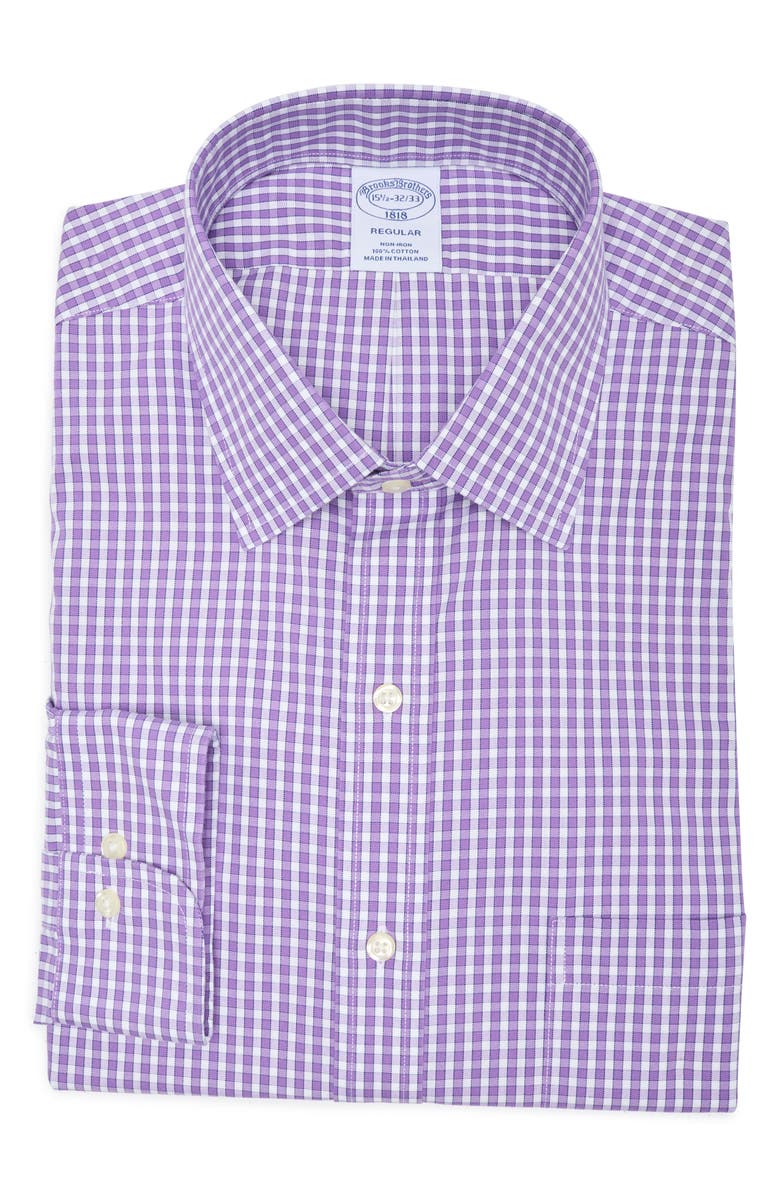 Brooks Brothers Regular Fit Check Non-Iron Dress Shirt, Alternate, color, 