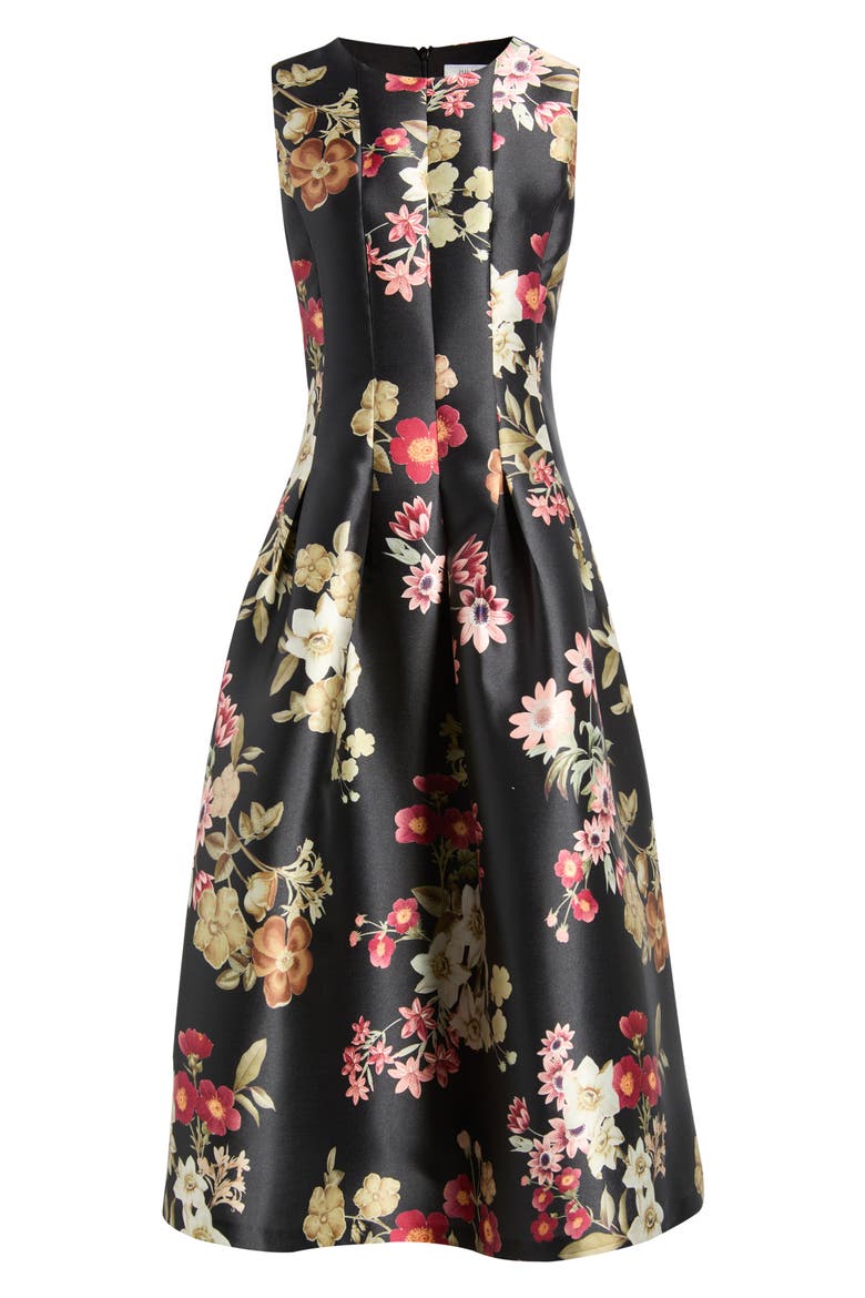 Floral Print Pleated Cocktail Dress, Alternate, color, BLACK MULTI