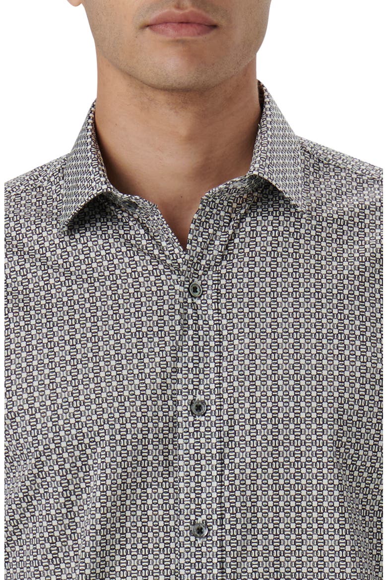 Julian Shaped Fit Chain Link Print Stretch Cotton Button-Up Shirt, Alternate, color, CEMENT