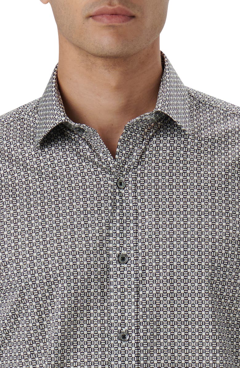 Bugatchi Julian Shaped Fit Chain Link Print Stretch Cotton Button-Up Shirt, Alternate, color,