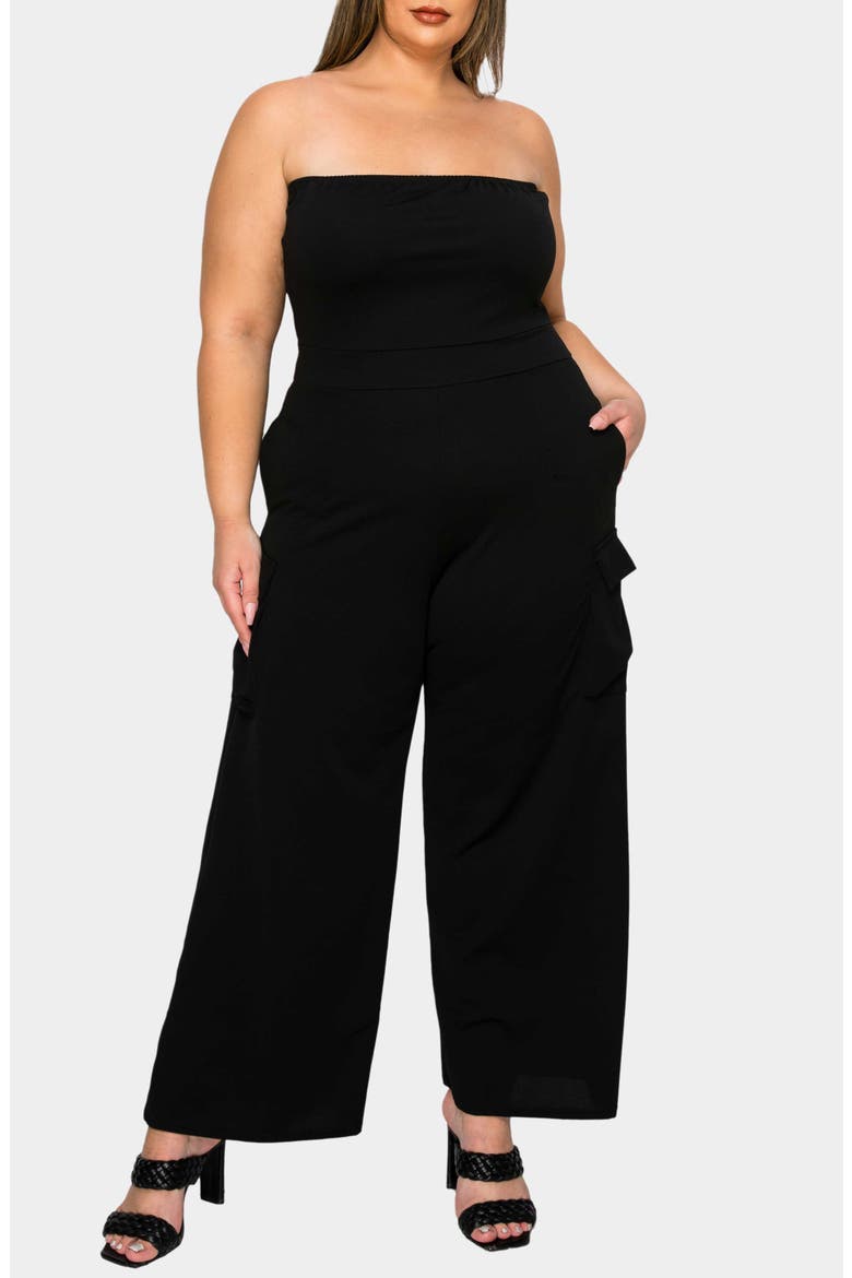 Yumi Strapless Cargo Jumpsuit, Main, color, BLACK