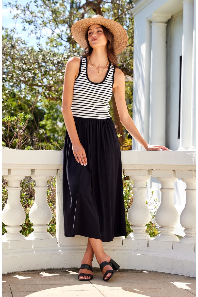 Stripe Sleeveless Midi Dress, Alternate, color, IVORY W/ BLACK