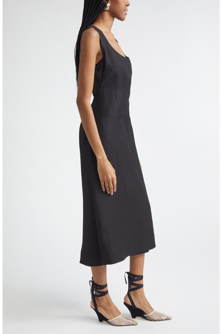 Tablier Linen Blend Midi Dress, Alternate, color, BLACK